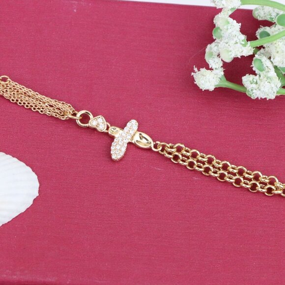 "Elegant Rose Gold Plated Bee Charm Bracelet with Dual Chain Design, XPBL0923 - Picture 13 of 13